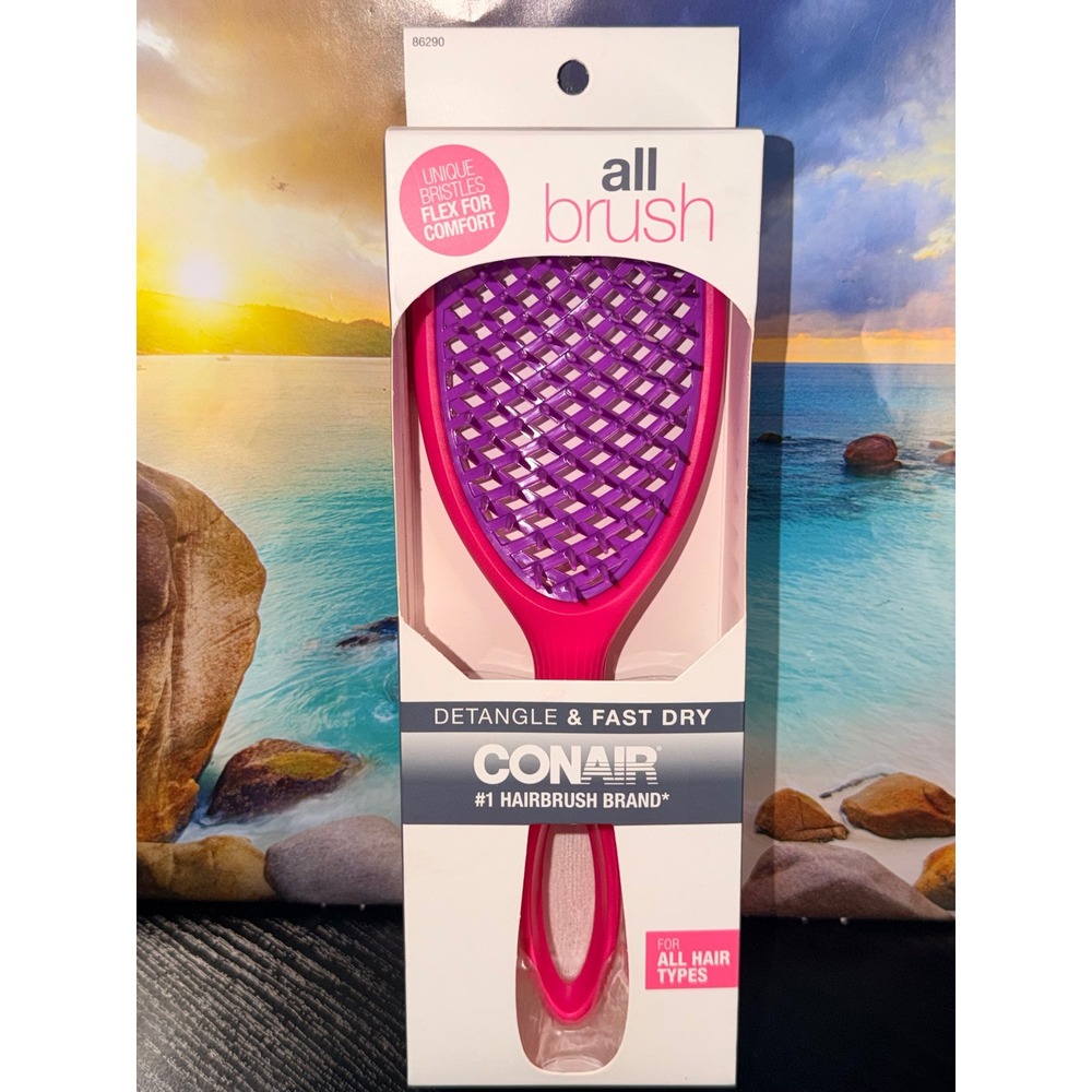 Conair All Brush Detangle Fast Dry Vented Paddle Hairbrush Pink Purple 86290